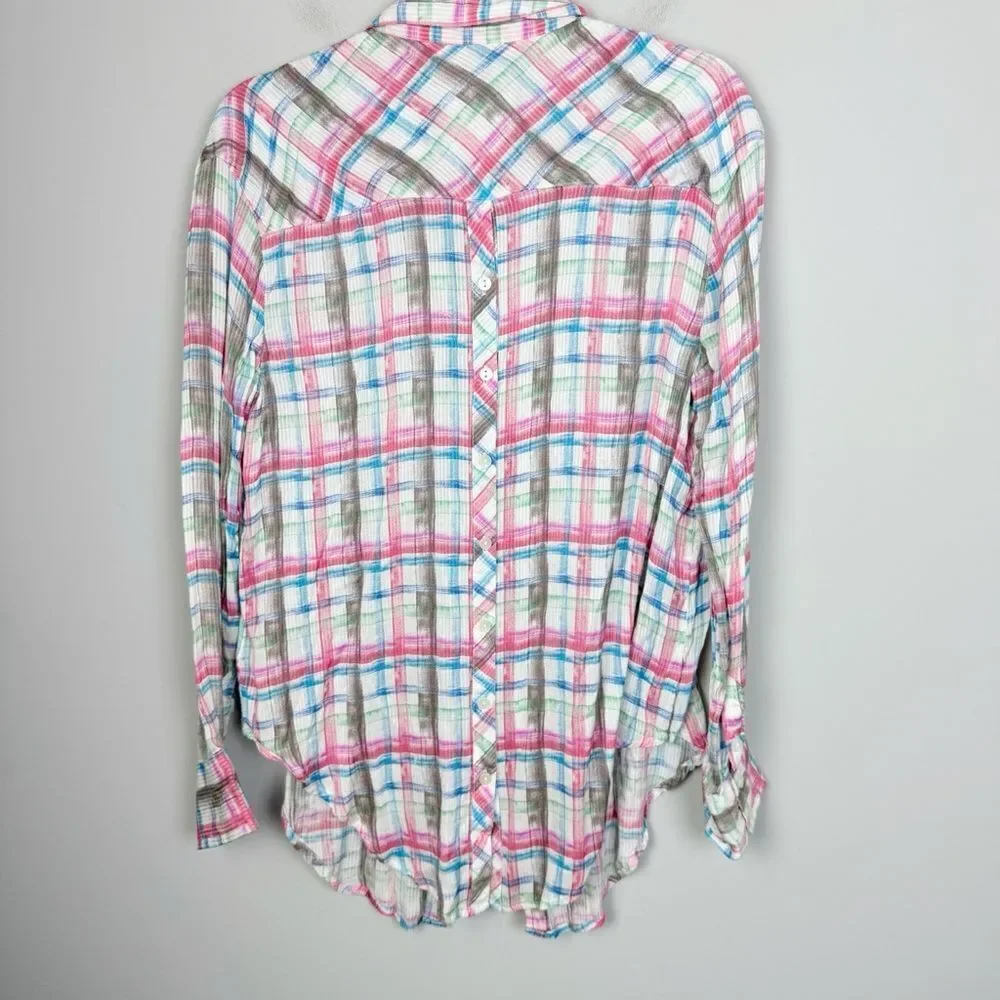 FREE PEOPLE | WE THE FREE Watercolor Plaid Button Down Shirt Women’s Size Small